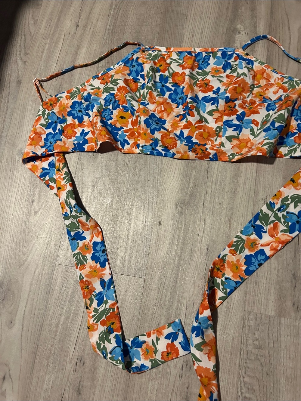 Floral Halter Crop Top - Orange & Blue